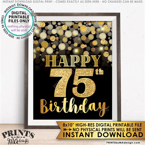 75th Birthday Sign, Happy Birthday, 75 Golden Birthday Card, 75 Years ...