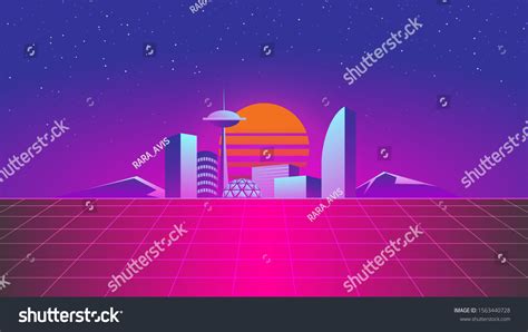 Synthwave Neon City Mountains 80s Style Stock Vector (Royalty Free) 1563440728 | Shutterstock