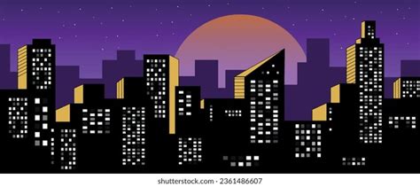 Vector Illustration Cartoon Night City Cityscape Stock Vector (Royalty ...