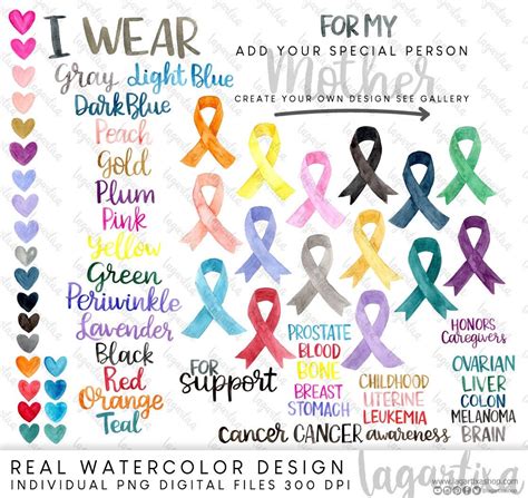 Cancer Bundle Awareness Ribbons Modern Lettering Hearts Create - Etsy