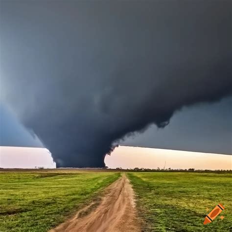 Massive ef5 wedge tornado striking the plains with dark sky on Craiyon