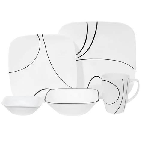 CORELLE ® Square™ Simple Lines 16-pc Set w / Bonus 10-oz Bowls | Black and white dishes, Corelle ...