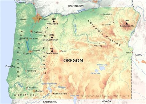 Physical map of Oregon