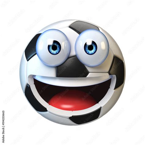 Football, soccer ball with cartoon face, sport emoji, football mascot 3d rendering Stock ...