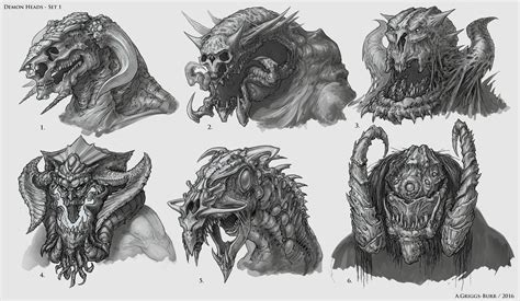 ArtStation - Demon Heads - Set 1, Alexander Griggs-Burr | Demon, Head tattoos, Angels and demons