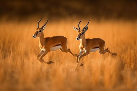 Premium AI Image | Two gazelle running in a field, one of which is the ...