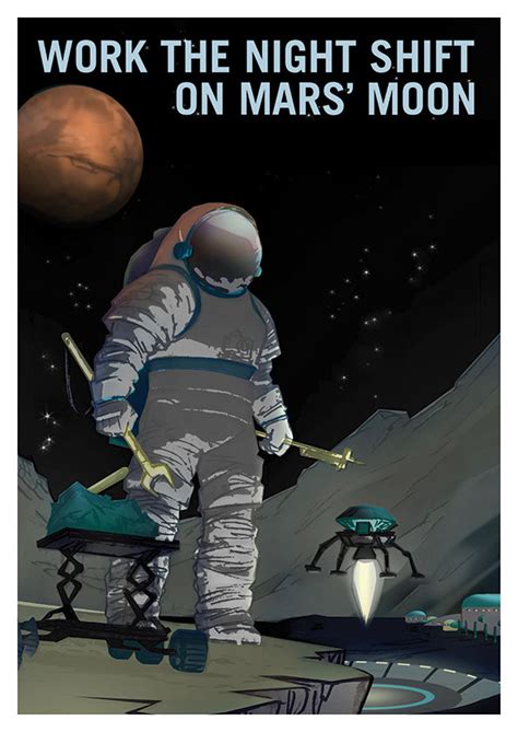 Mars Moons Poster - Vintage Space Travel Poster