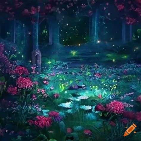 Night scene of a romantic garden
