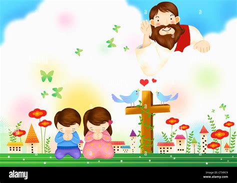 The Jesus listening to the praying children Stock Photo - Alamy