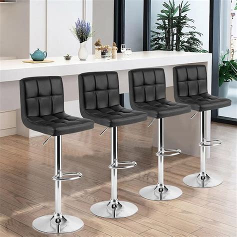 Gymax 46 in. PU Leather Bar Stool Low Back Metal Swivel Bar Chair w ...