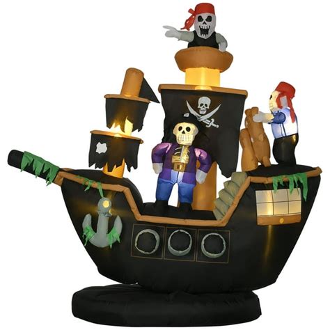 HOMCOM 83.5" Halloween Inflatable Skeleton Pirate Ship Decoration ...