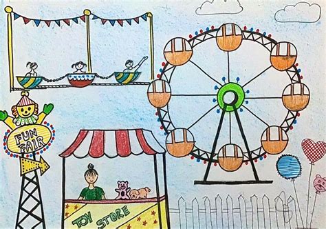 Fun Fair Scenery for Kids Drawing | Drawing for kids, Fun fair, Easy drawings