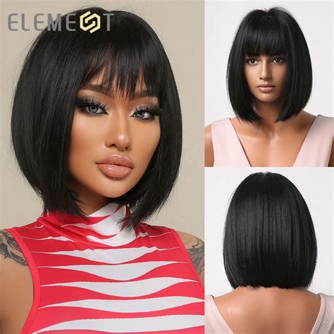 Short Straight Bob hair Wigs with Bangs for Black Women Party Cosplay DAILY Wig | eBay