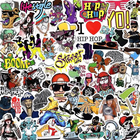 JIUMEI Cool Hip Hop Stickers Pack 50pcs Fun Street Freestyle Stickers ...