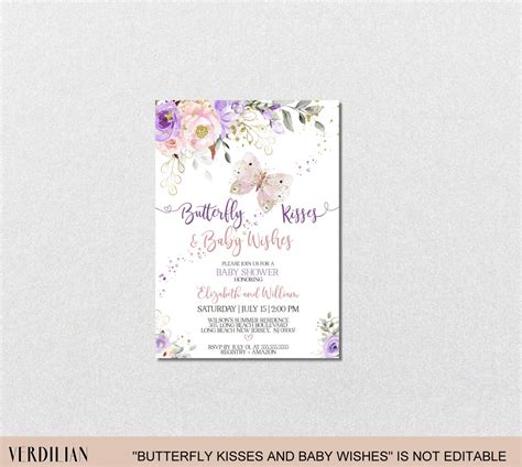 Purple Butterfly Baby Shower Invitation Girlblush Pink Floral - Etsy