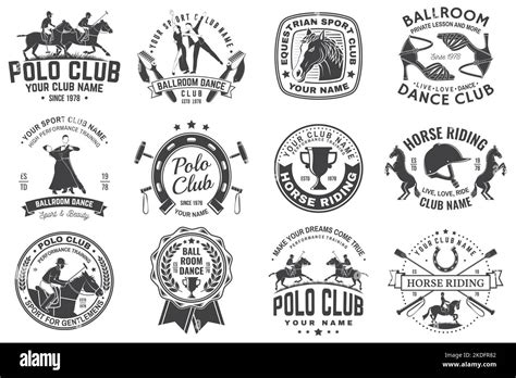 Set of polo club, horse riding, ballroom dance club badge, emblem, logo. Vector illustration ...