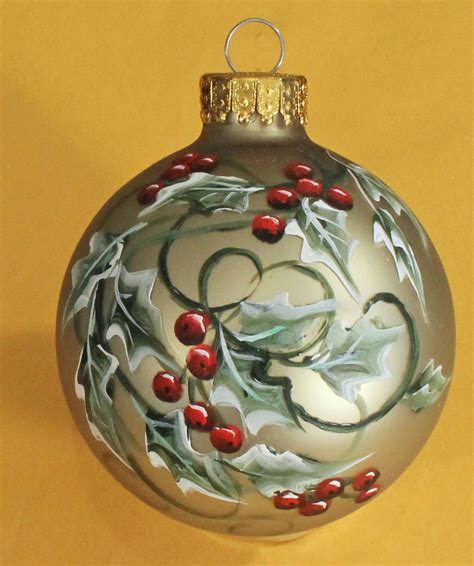 Green Holly Glass Christmas ornament hand painted and signed by artist | Painted christmas ...