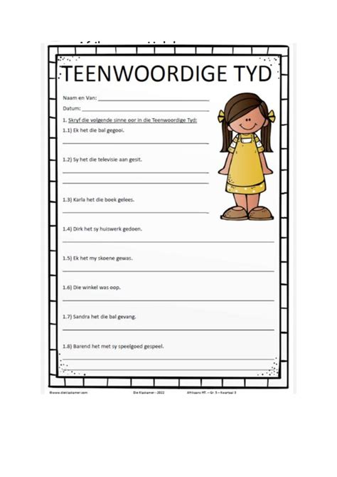 Graad 4 En Graad 5 Afrikaans Tydsvorme Language Worksheets – NBKomputer