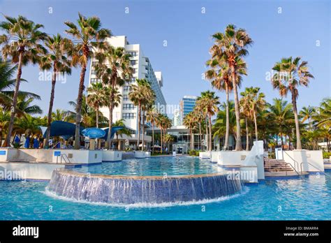 The pool area of the Caribe Hilton resort in San Juan, Puerto Rico, Caribbean, West Indies Stock ...