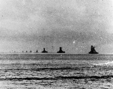 Japanese battleships Nagato, Musashi and Yamato with heavy cruisers of ...