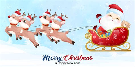 Cute santa claus for merry christmas clipart with watercolor illustration