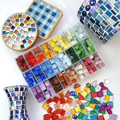 Glass Mosaic Tiles Square Mosaic Craft Materials for | Etsy