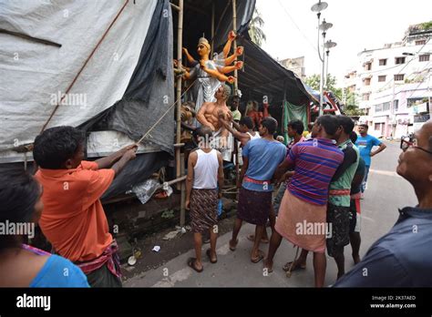 Clay made Durga idol is being transported from a sculptor's studio to ...