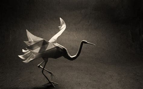 origami bird crane art dark ~ Dream Wallpapers