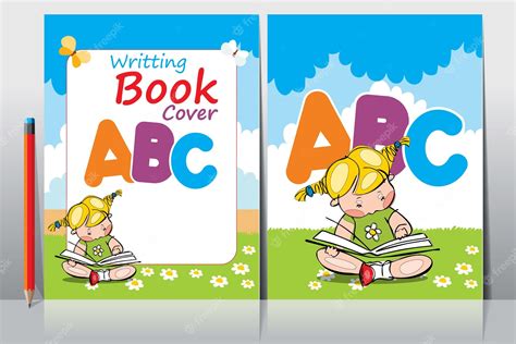 Premium Vector | School book cover design. Cartoon background with realistic pencil.