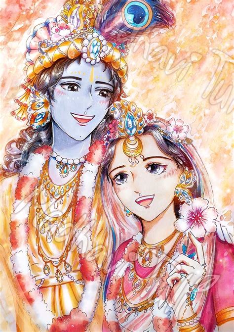 HD File Shri Krishna With Shri Radha, Radha Krishna, With Lotuses, Anime Krishna, 4k High ...