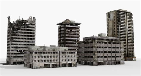 3D destroyed buildings 5 ruined model - TurboSquid 1189094