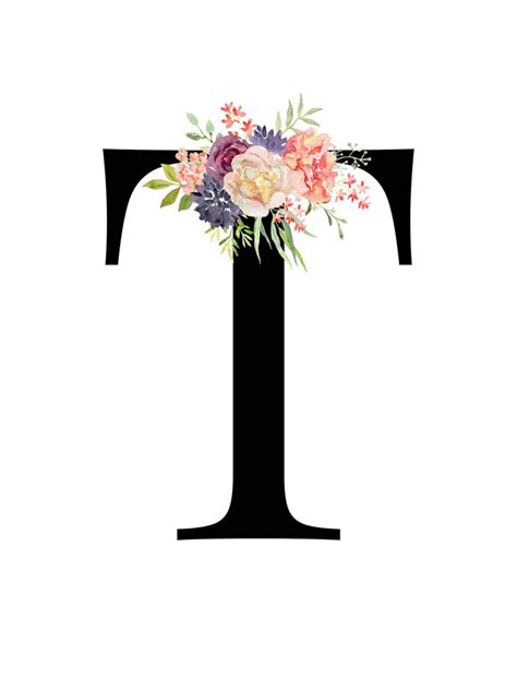 Letter T Floral - Alphabet - instant digital download | Monogram ...