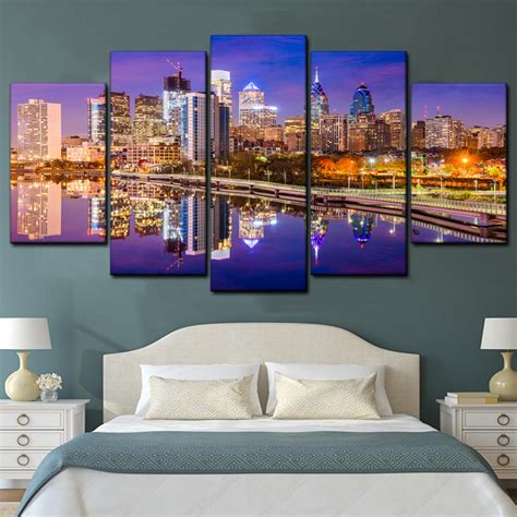 Philadelphia Skyline At Night 5 Piece Canvas Art Wall Decor – Canvas Prints Artwork – CA Go Canvas