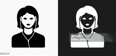 Music Listening Icon On Black And White Vector Backgrounds Stock ...