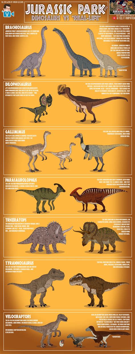 Jurassic Park (1993) Dinosaurs Vs. "Real-Life" Illustrated Infographic ...