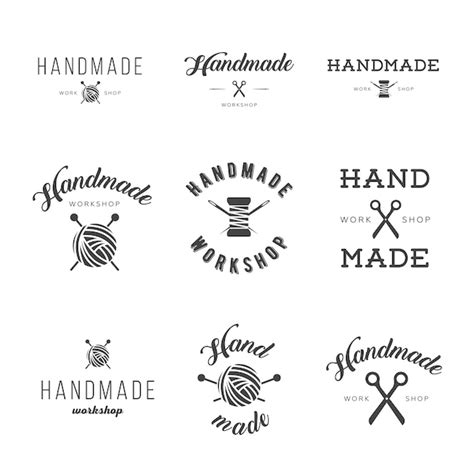 Premium Vector | Handmade workshop logo vintage vector set.