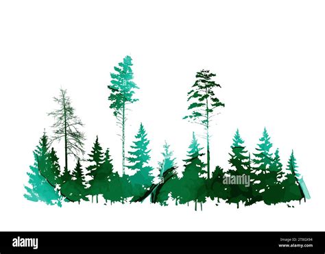 Green forest landscape. Watercolor trees. hand drawing. Not AI. Vector illustration Stock Vector ...