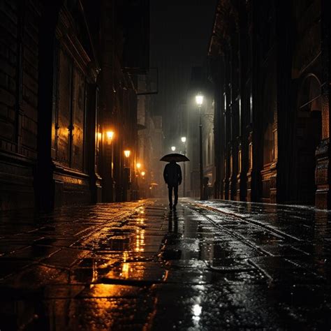 Premium AI Image | Rain on road street in dark night