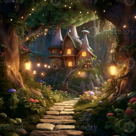 fairy tale elf house in the forest fantasy generative ai 30600628 Stock ...