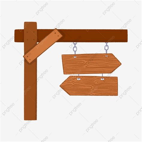 a wooden sign hanging from the side of a pole with two signs attached to it