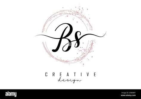 Handwritten BS B S letter logo with sparkling circles with pink glitter. Decorative vector ...
