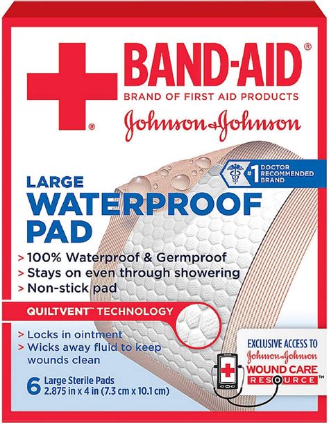 BAND-AID First Aid Sterile Waterproof Pads, Large 6 ea - Walmart.com