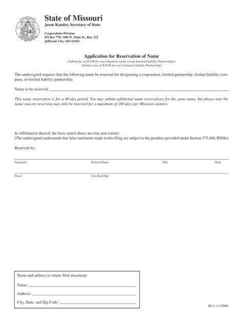 Contact Information Missouri Secretary of State - Fill Out and Sign ...