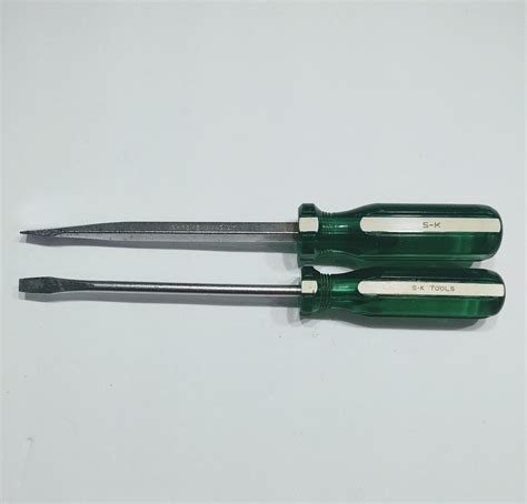 Vintage S-K SK Hand Tools Flat Head Screwdrivers 72106 70086 Green Handle USA | eBay