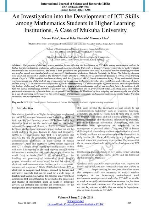 (PDF) An Investigation into the Development of ICT Skills among Mathematics Students in Higher ...