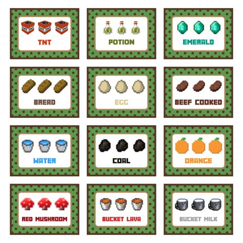 Minecraft Food Labels - 10 Free PDF Printables | Printablee