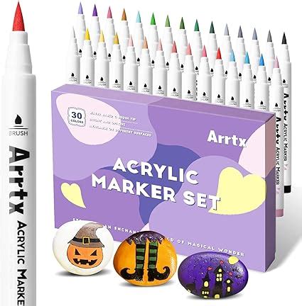 Arrtx Acrylic Paint Brush Pens for Rock Painting, 30 Colors Premium Graffiti Supplies, Acrylic ...