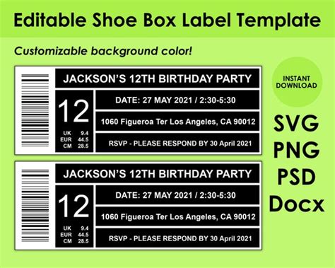 Shoe Box Label Template 8.5x11 Sheet PDF PNG PSD and Docx - Etsy