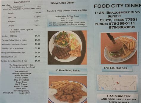 Menu at Food City Diner restaurant, Clute