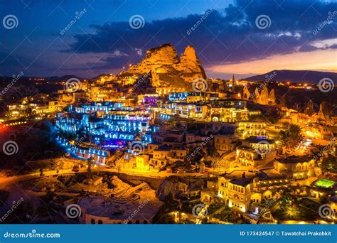 Aerial View of Uchisar Castle at Night in Cappadocia, Turkey Stock Image - Image of history ...